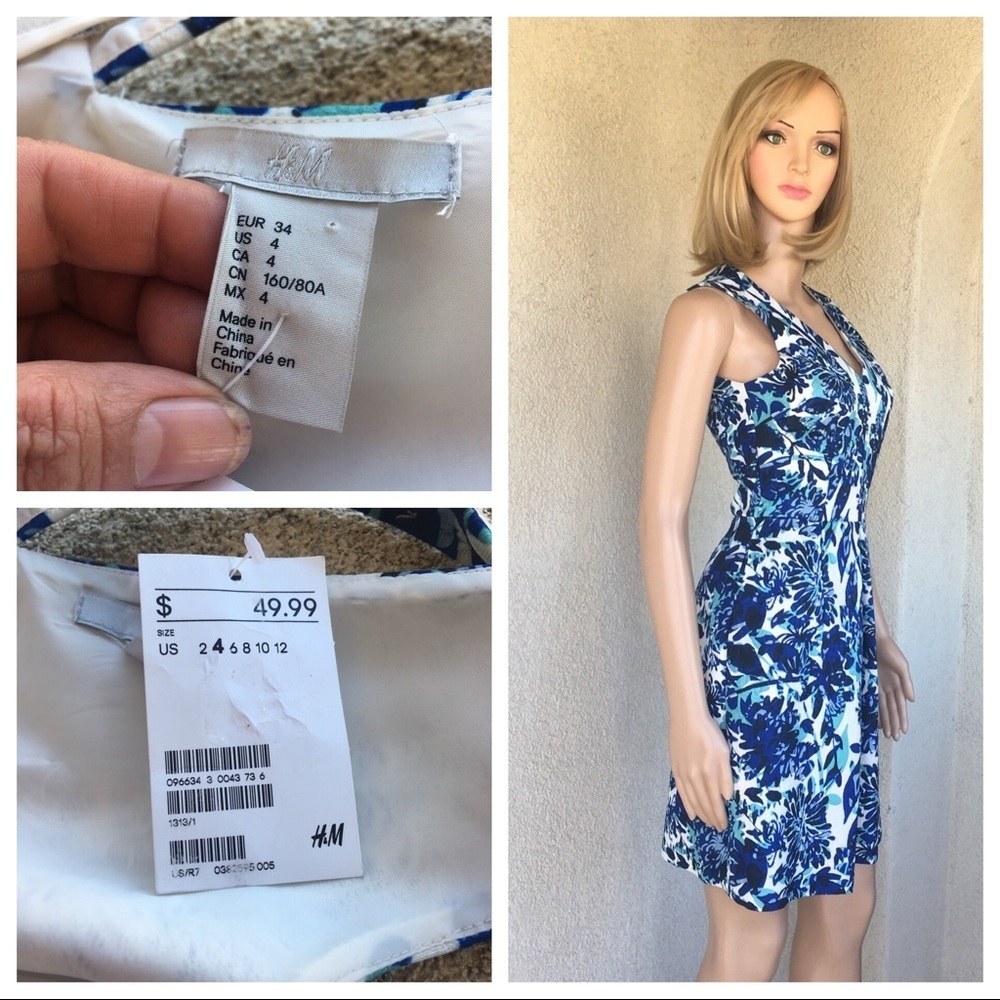H&M multicolor sleeveless midi dress size 4